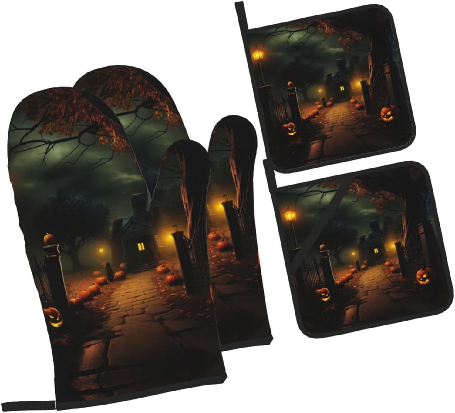 XTUAG Scary Halloween Oven Mitts 4 Pcs Set