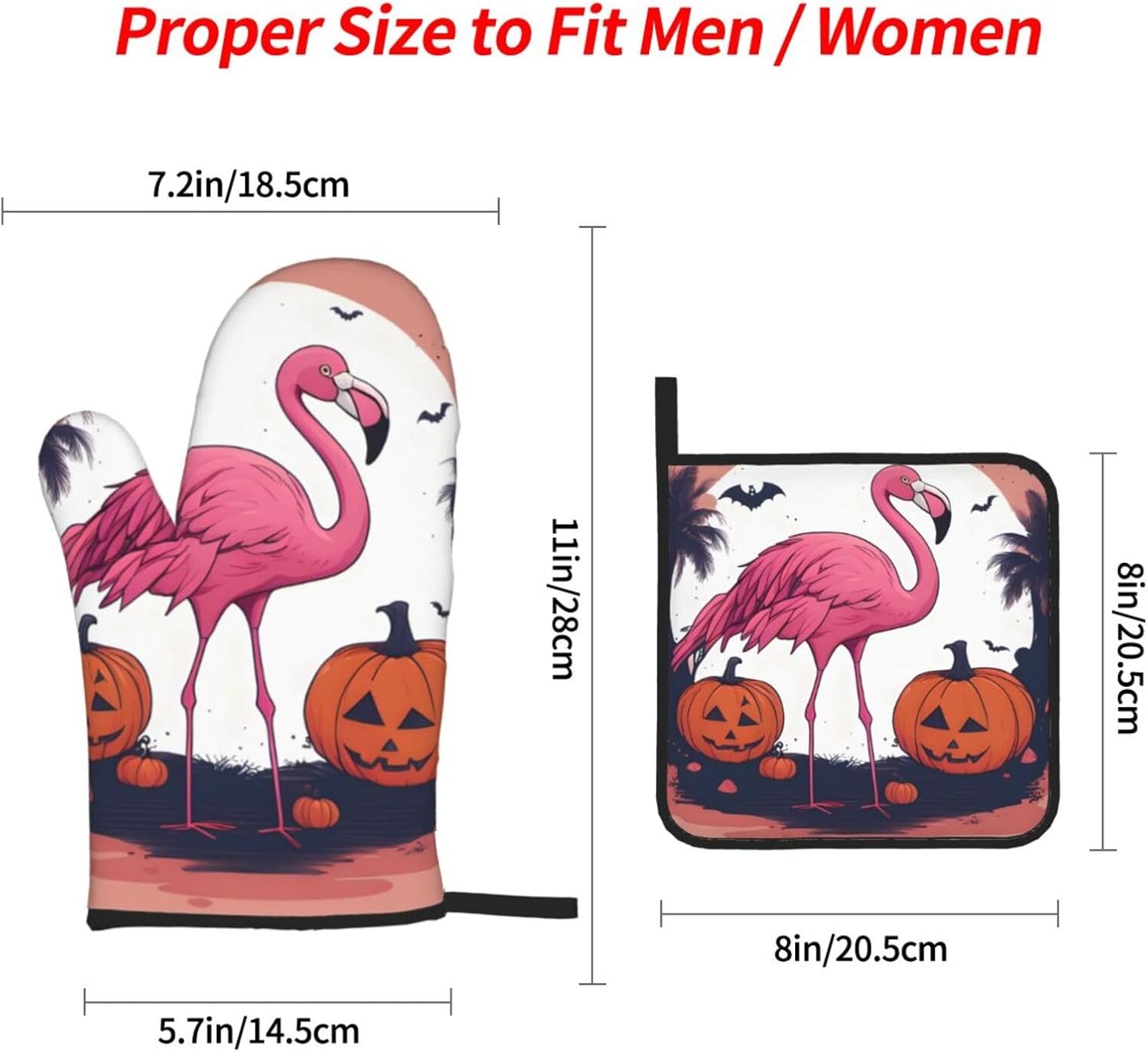 Oven Mitts Set of 4 with Flamingo Print