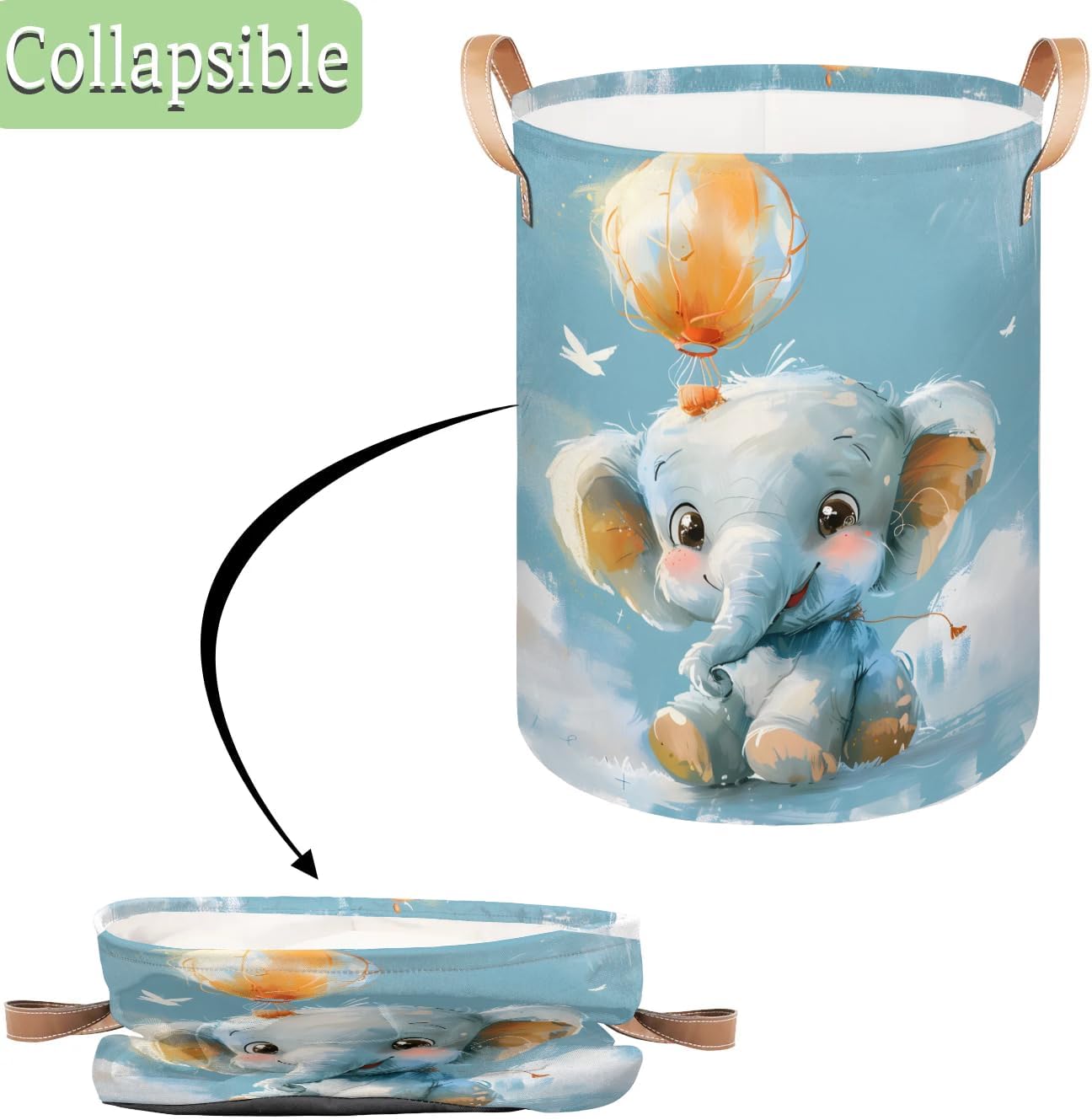 Tiaortas Elephant Balloon Laundry Basket for Kids Collapsible and Lightweight