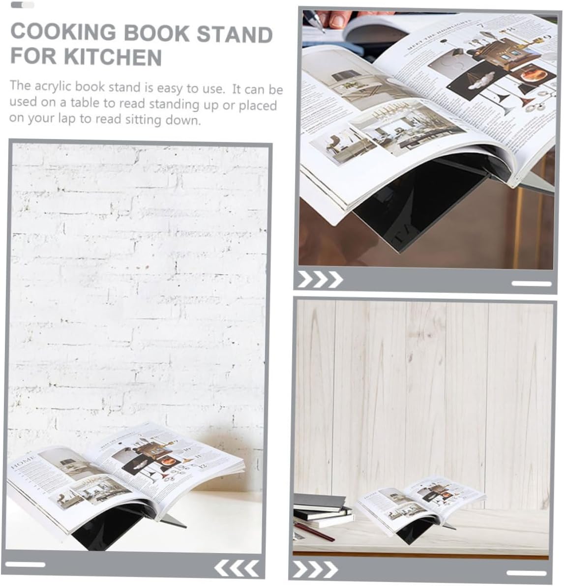 Amosfun Adjustable Cookbook Stand Black Acrylic