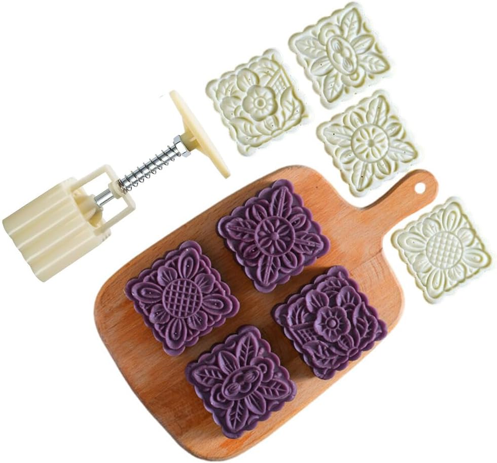 Wooauto 50g 125g Moon Cake Mold Set with Flower Patterns