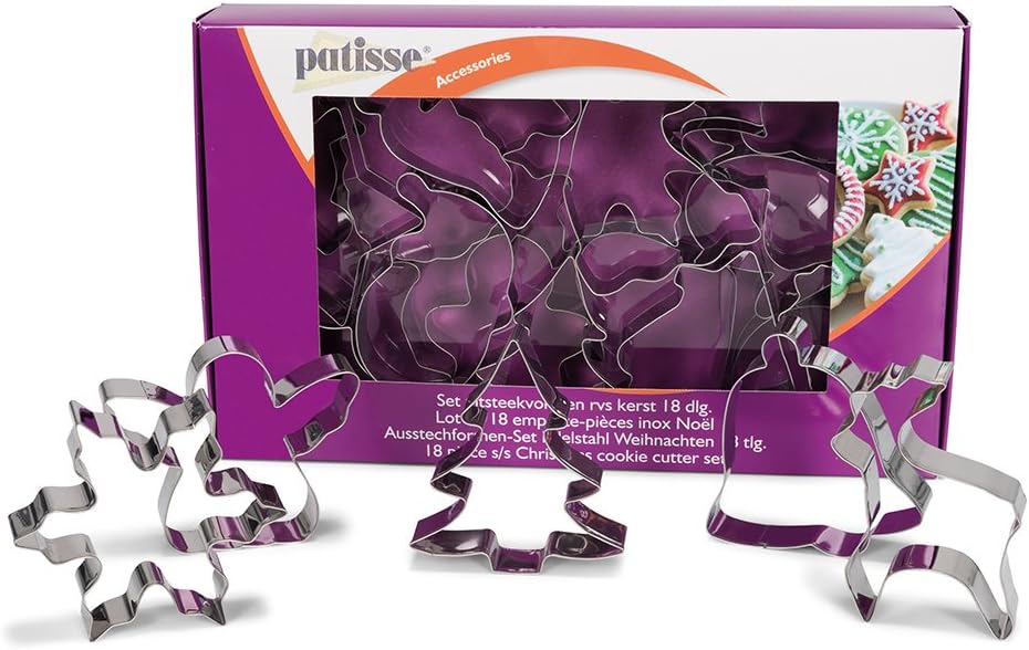 Patisse Christmas Cookie Cutter Set 18 Pieces Metallic