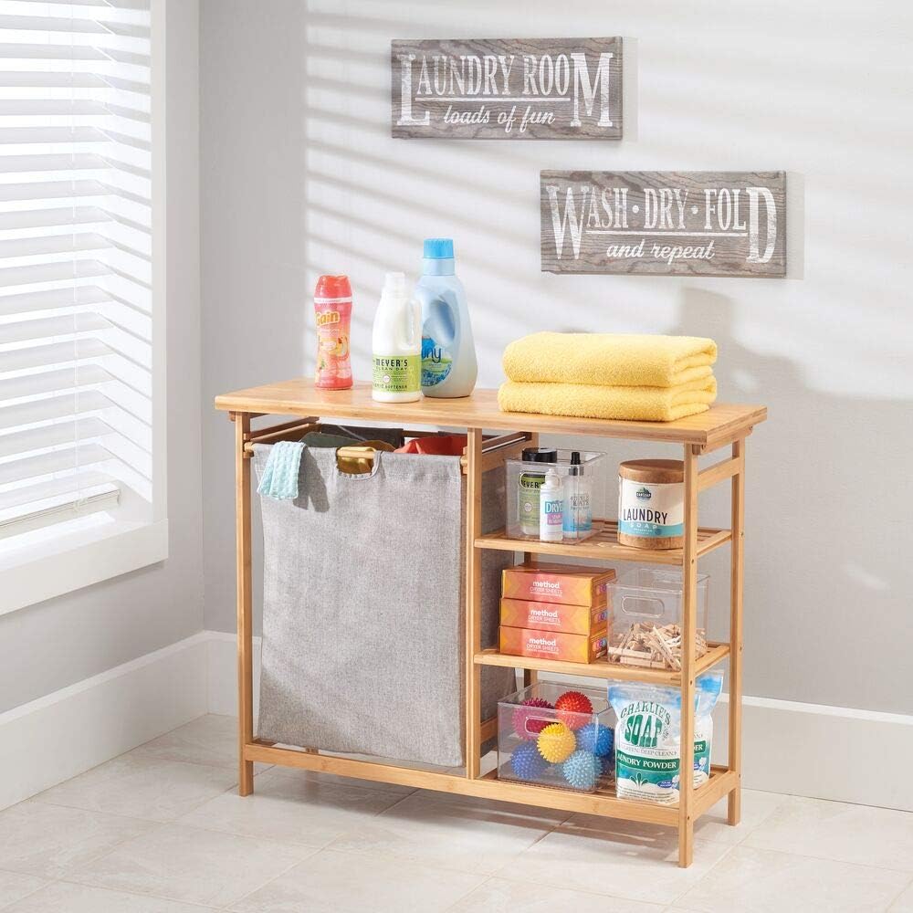 mDesign Bamboo Laundry Hamper with Shelves and Storage Surface