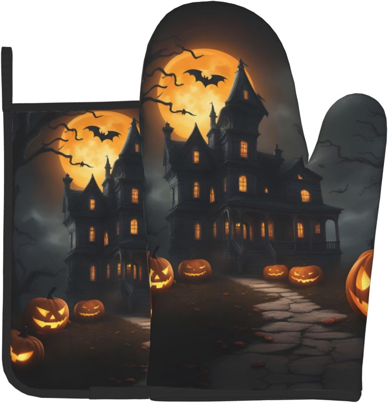 Halloween Horror Oven Mitts Set with Heat-Resistant Silicone Stripes