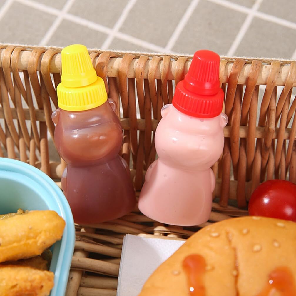 Alipis 12pcs Mini Ketchup Bottles with Screw Cap Bear Shape Condiment Jars