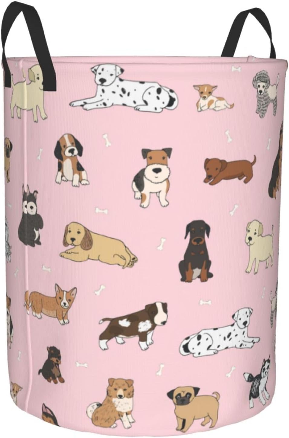 Gbuzozie Cute Dogs Pink Laundry Hamper Storage Basket with Handles 38L