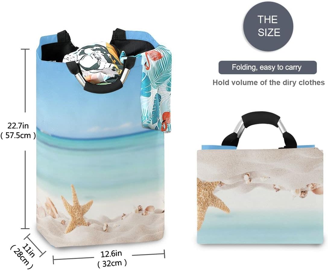Exnundod Summer Starfish Laundry Hamper with Handle 1