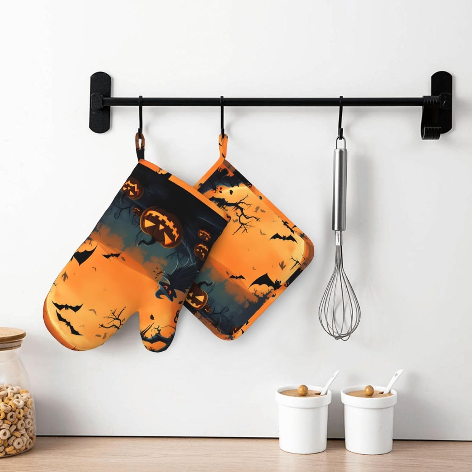 ZHANLEI Orange Halloween Oven Mitts 2pcs Set