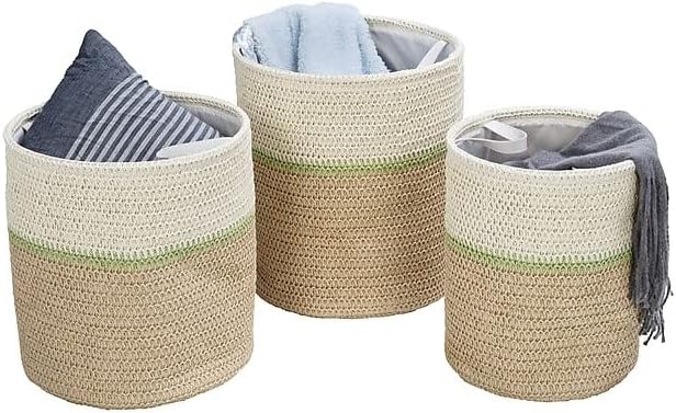 Honey-Can-Do 3-Piece Nesting Straw Baskets with Handles - GreenBeige