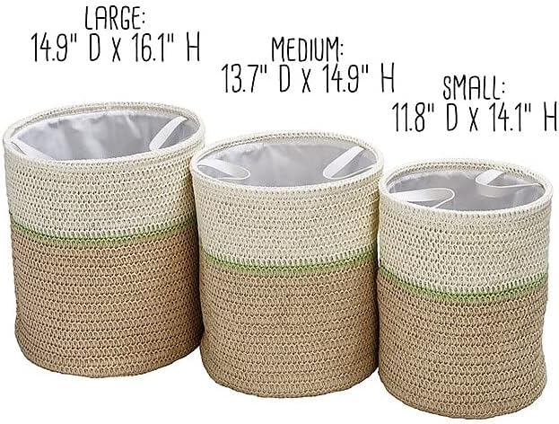 Honey-Can-Do 3-Piece Nesting Straw Baskets with Handles - GreenBeige