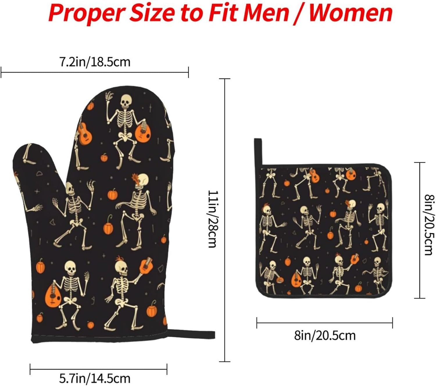 Beubebim Funny Halloween Skull Oven Mitts Set of 3