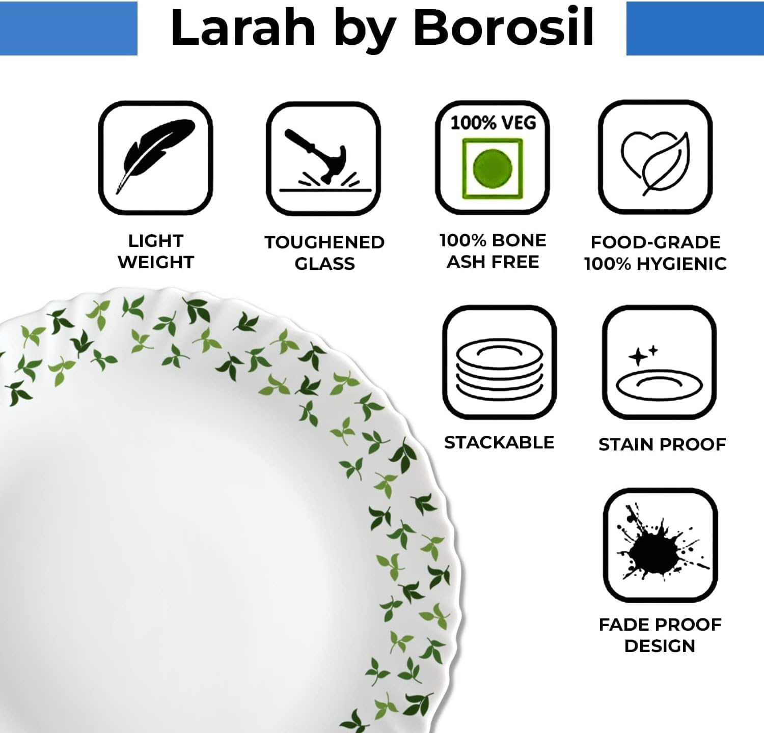Larah by Borosil Gourmet Dinnerware Set For 6
