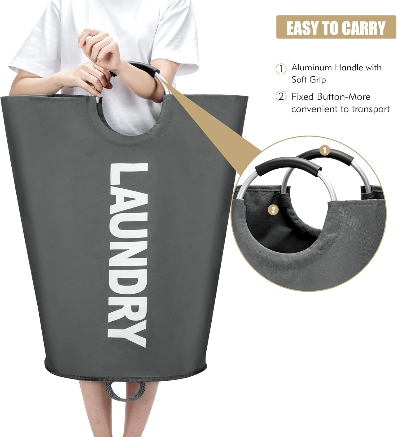 90L Large Laundry Basket with Waterproof Foam Protected Aluminum Handles