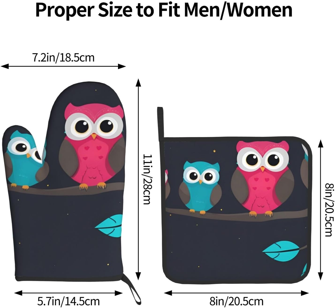 Quopvn Cute Owls Oven Mitts and Pot Holders 2pcs Set