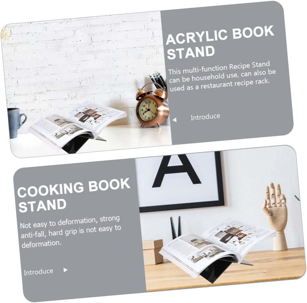 Amosfun Adjustable Cookbook Stand Black Acrylic