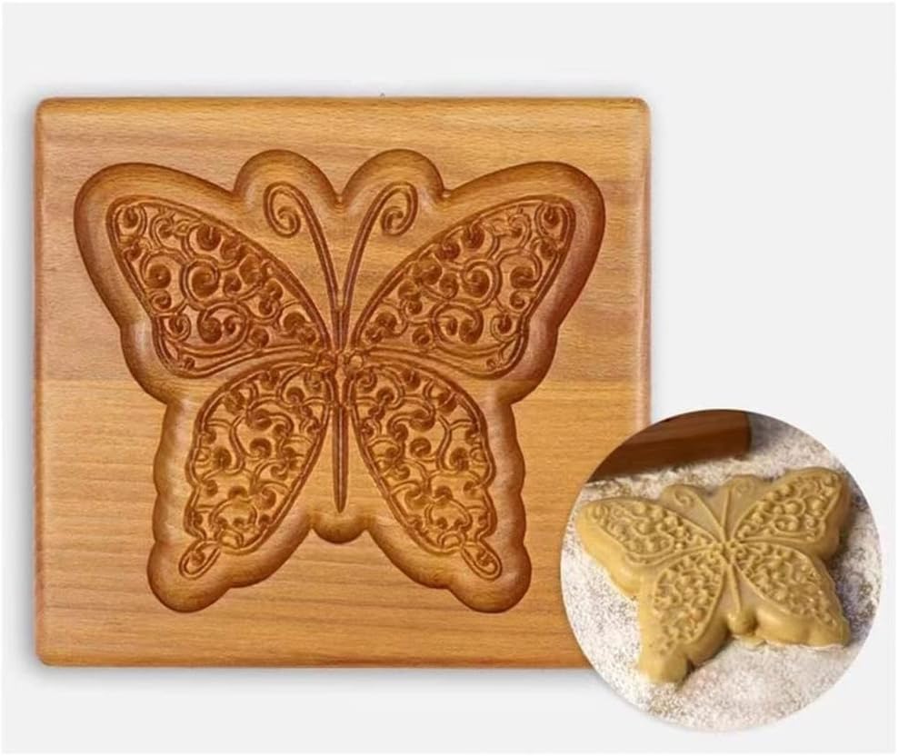 SNOOSZ Wooden Cookie Mold Cat Butterfly Shape