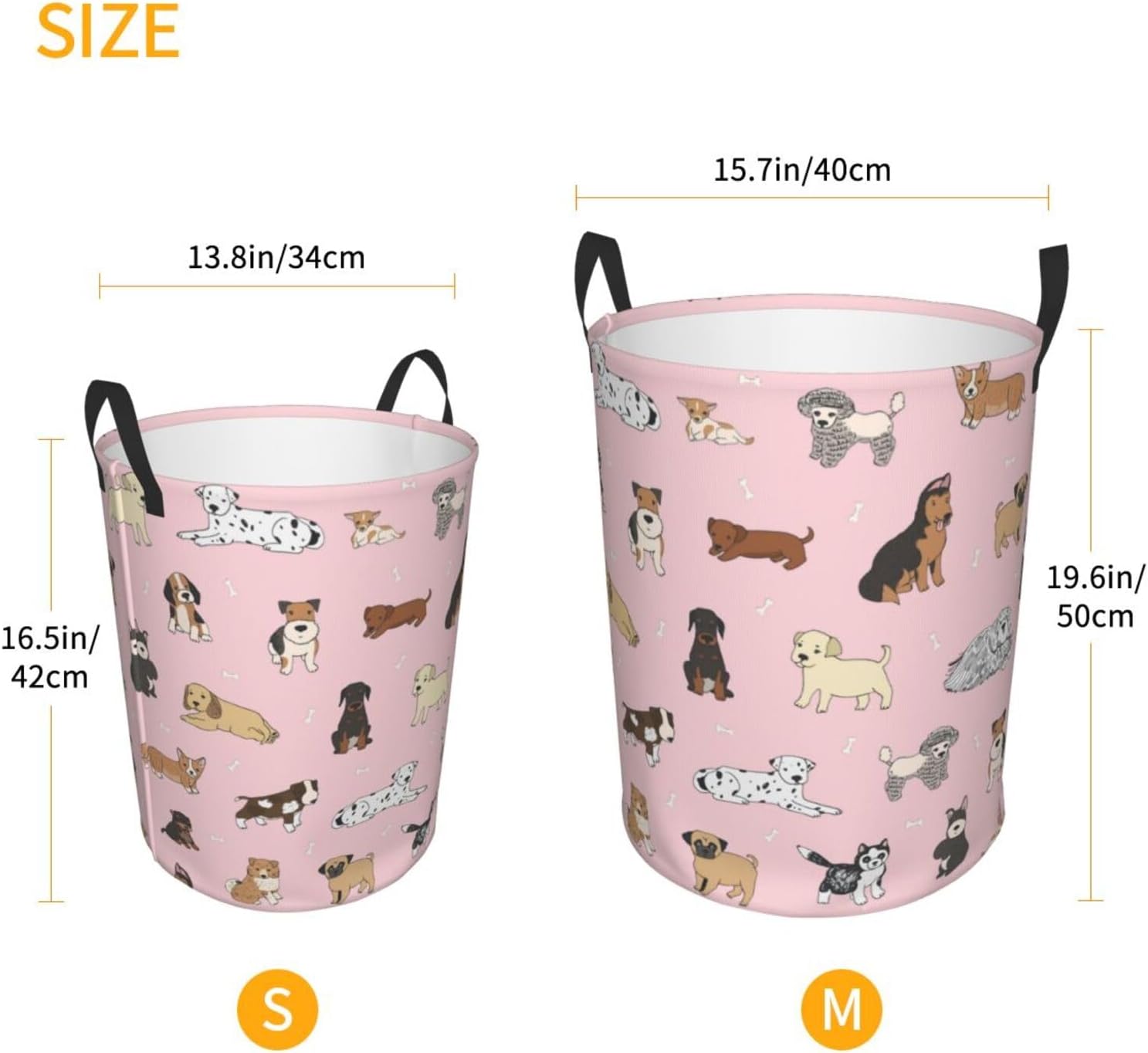 Gbuzozie Cute Dogs Pink Laundry Hamper Storage Basket with Handles 38L