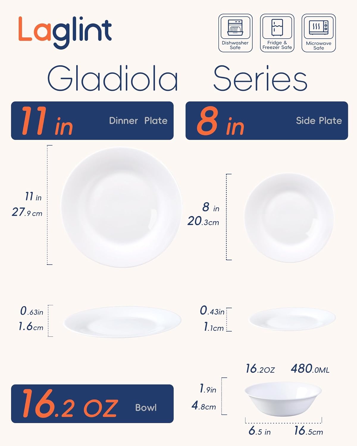 LaGlint 18-Piece Opal Glass Dinnerware Set