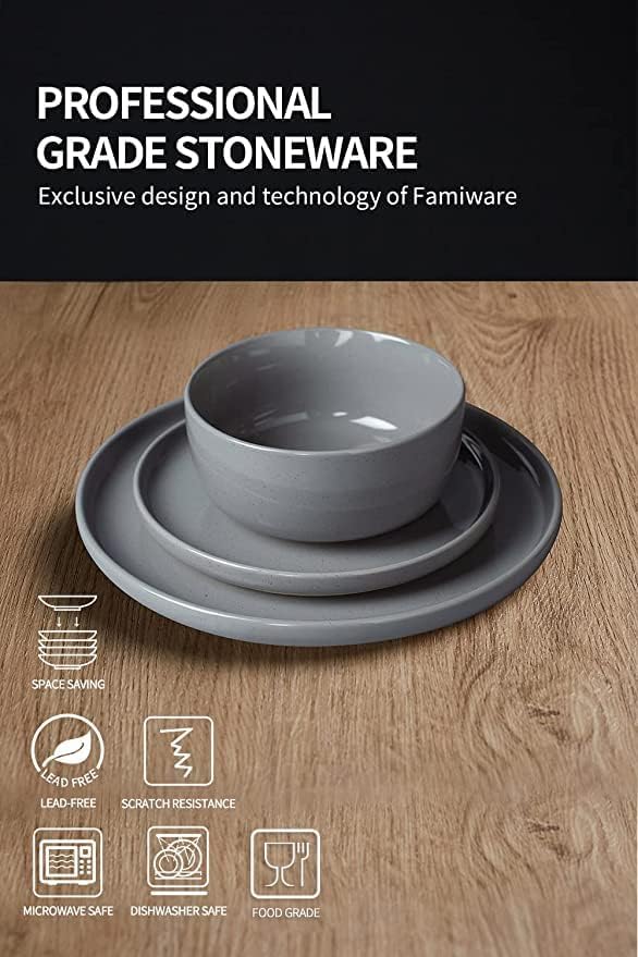 Famiware Milkyway Plates Bowls 18-Piece Dinnerware Set Dark Gray