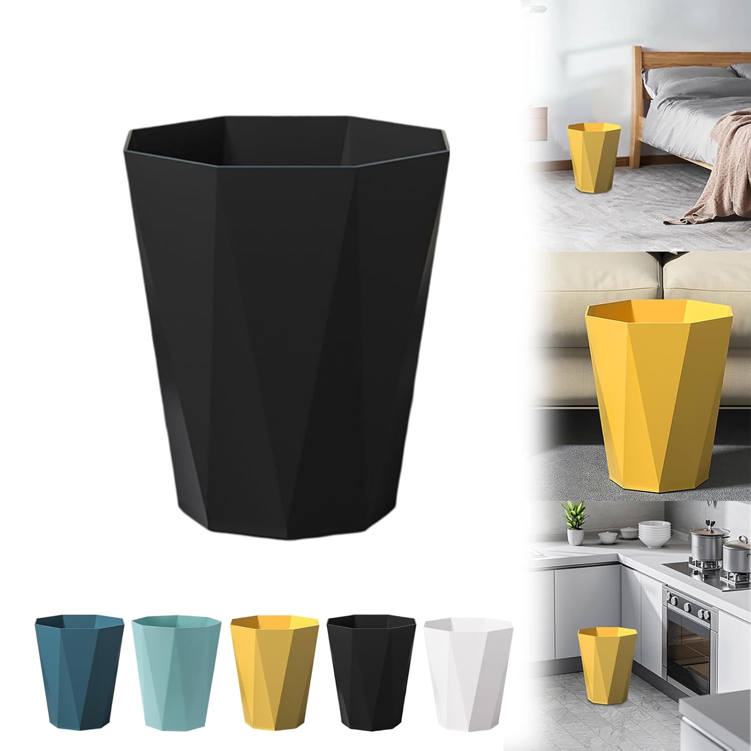 Compact Black Trash Can for Bathrooms and Offices