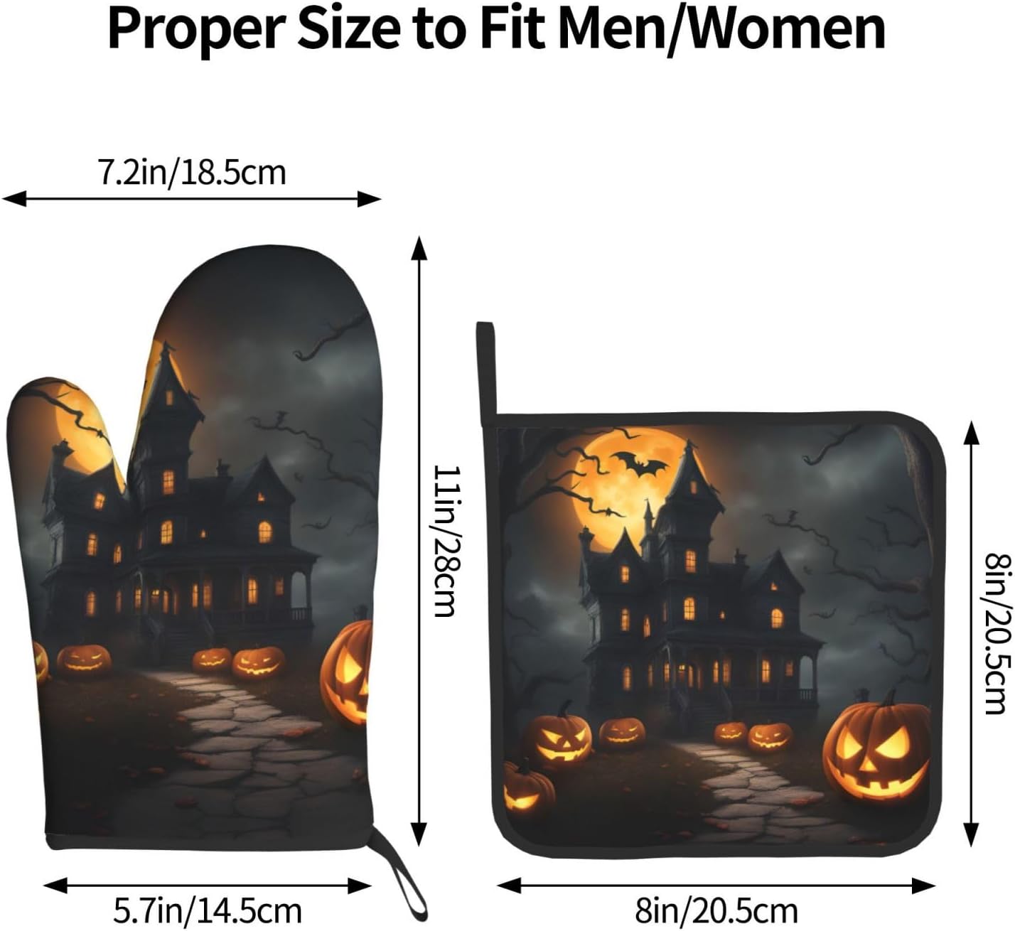 Halloween Horror Oven Mitts Set with Heat-Resistant Silicone Stripes