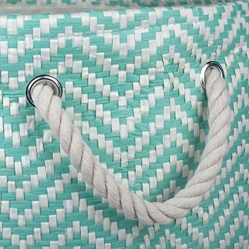 DII Chevron Woven Paper Storage Bin Medium Round Aqua