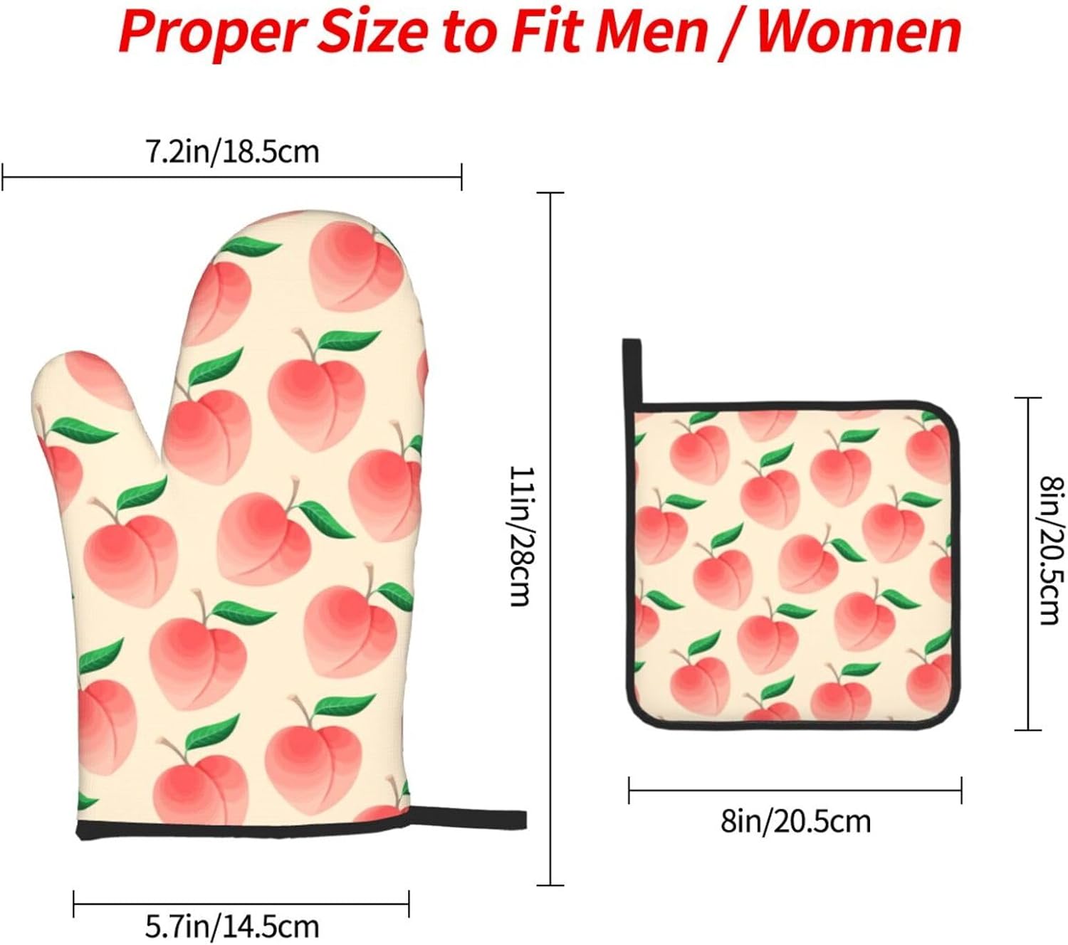 Peach Oven Mitts Set 3 Piece Non-Slip Heat Resistant Gloves