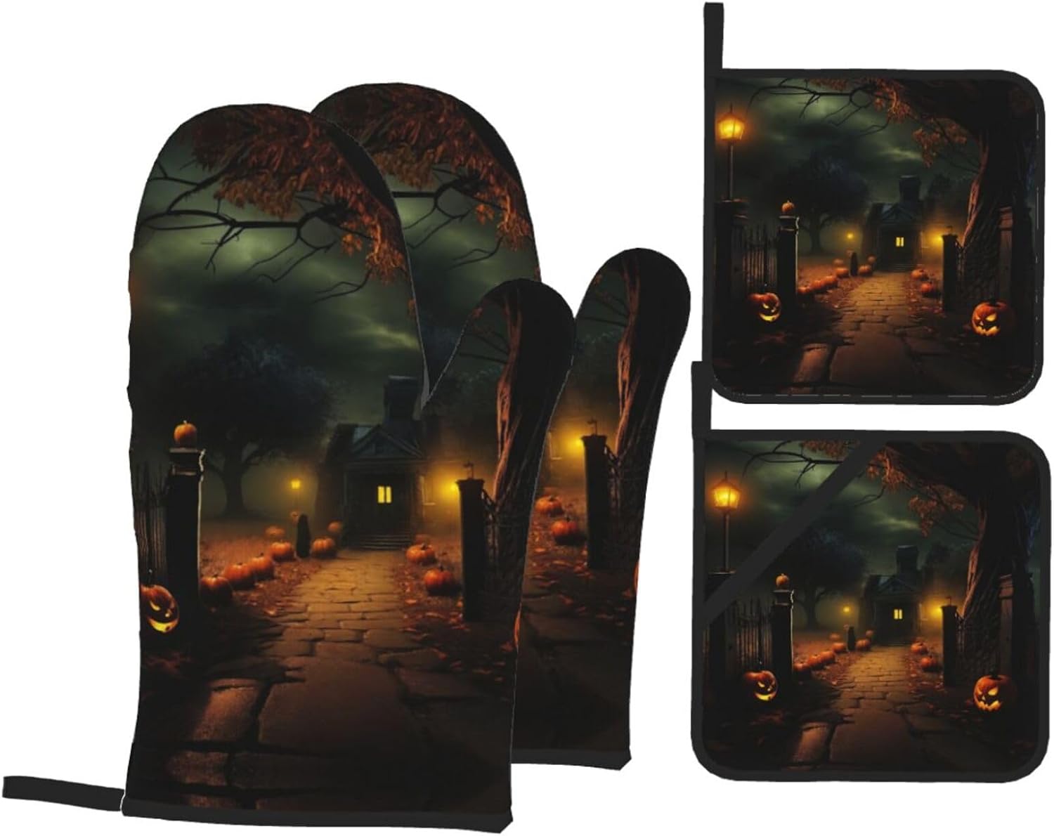 XTUAG Scary Halloween Oven Mitts 4 Pcs Set