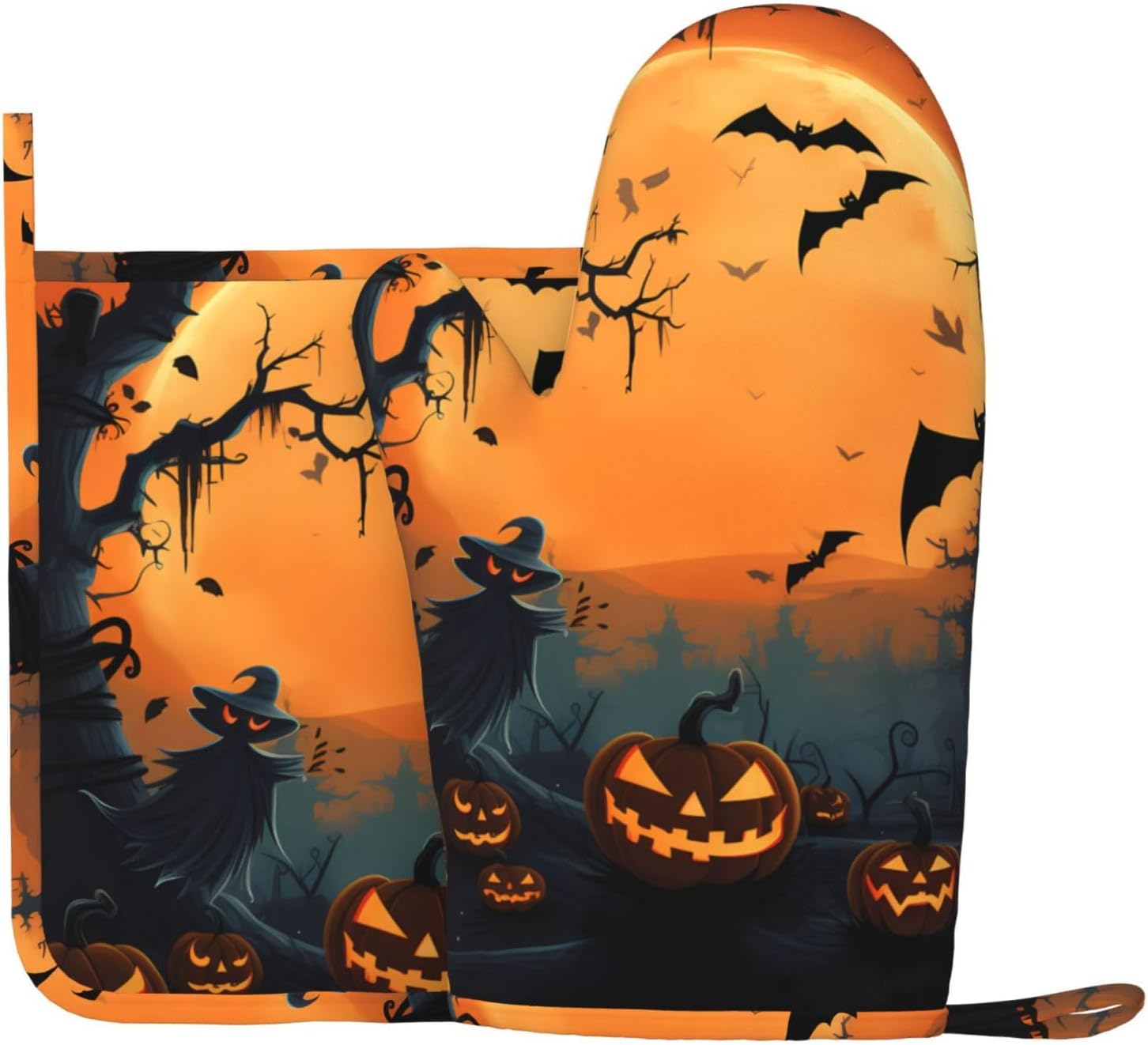 ZHANLEI Orange Halloween Oven Mitts 2pcs Set
