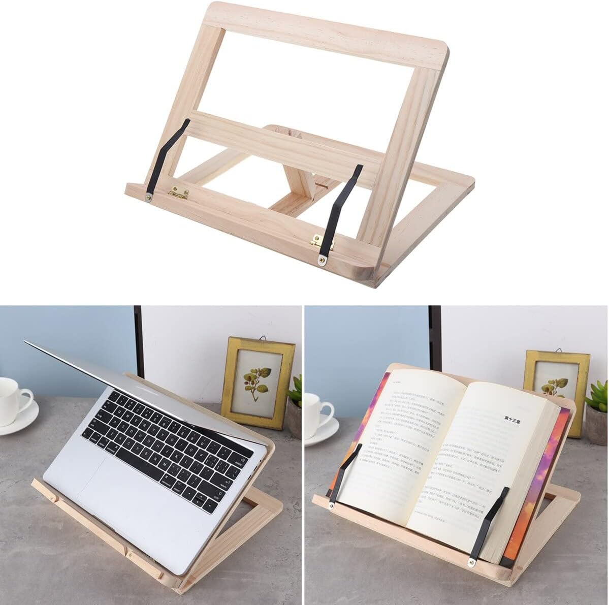 Foldable Wooden Cookbook Holder with Non-Slip Base