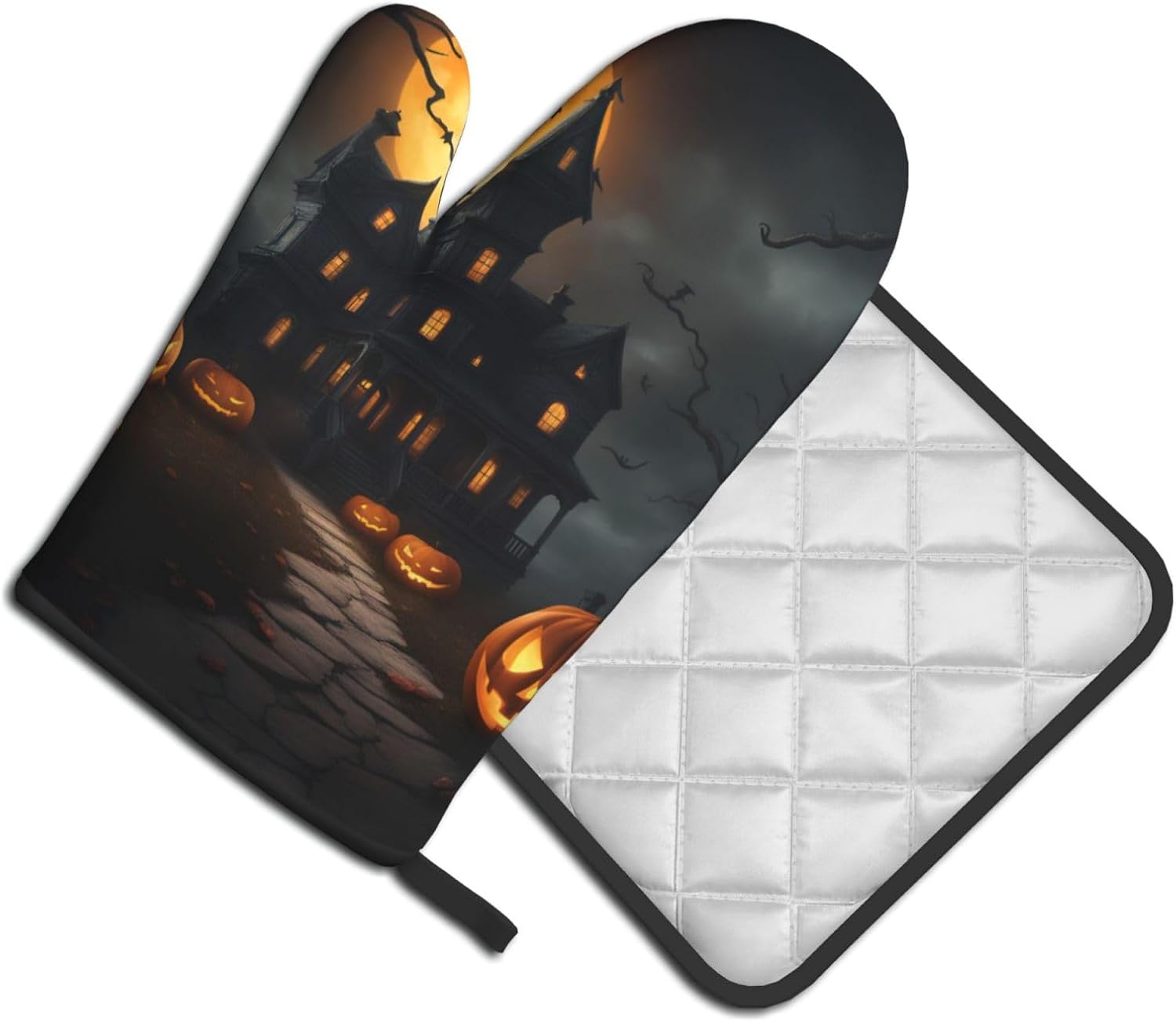 Halloween Horror Oven Mitts Set with Heat-Resistant Silicone Stripes