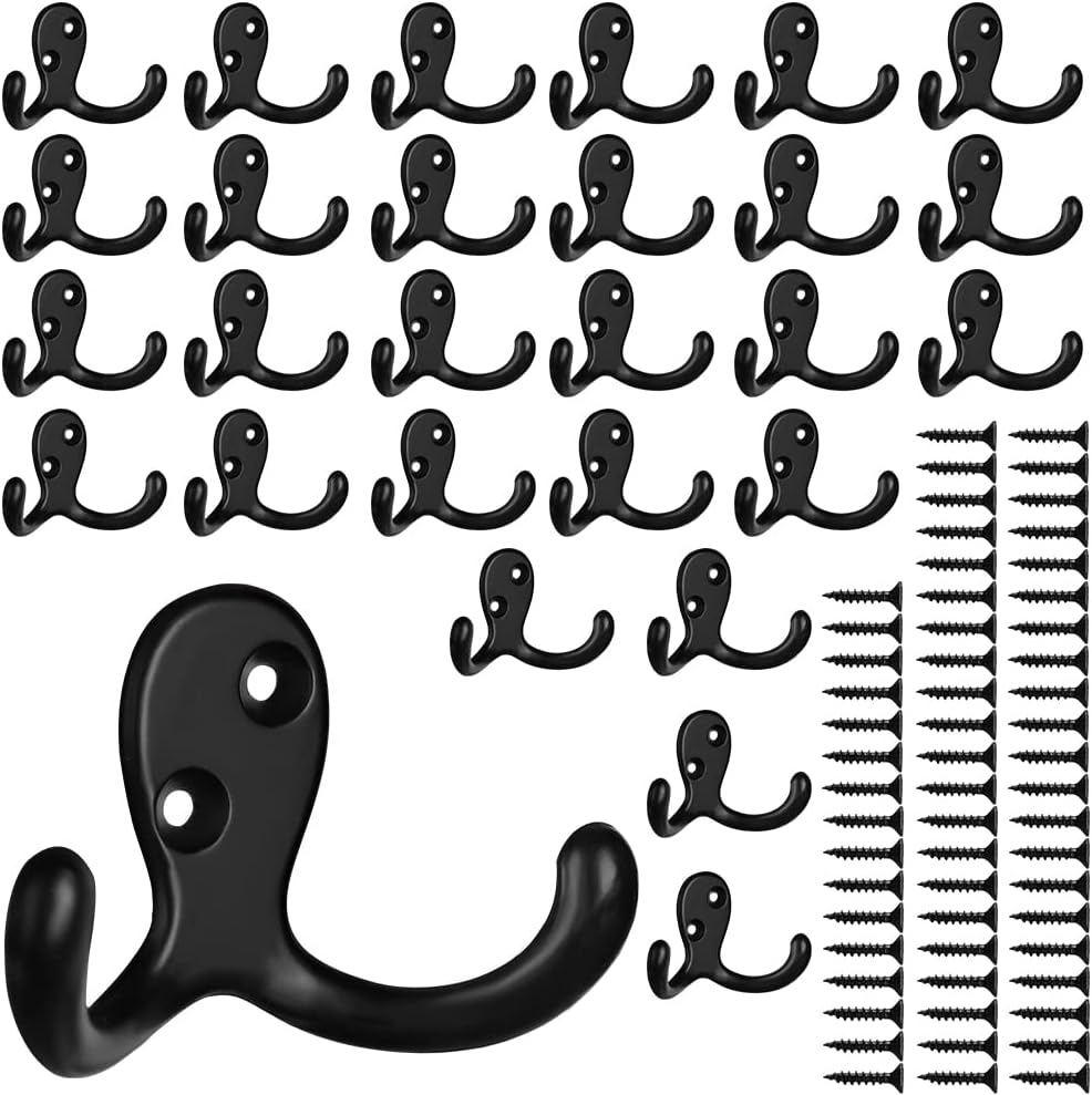 IBosins 28 Pack Heavy Duty Double Prong Coat Hooks