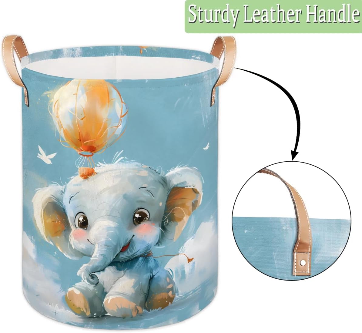 Tiaortas Elephant Balloon Laundry Basket for Kids Collapsible and Lightweight