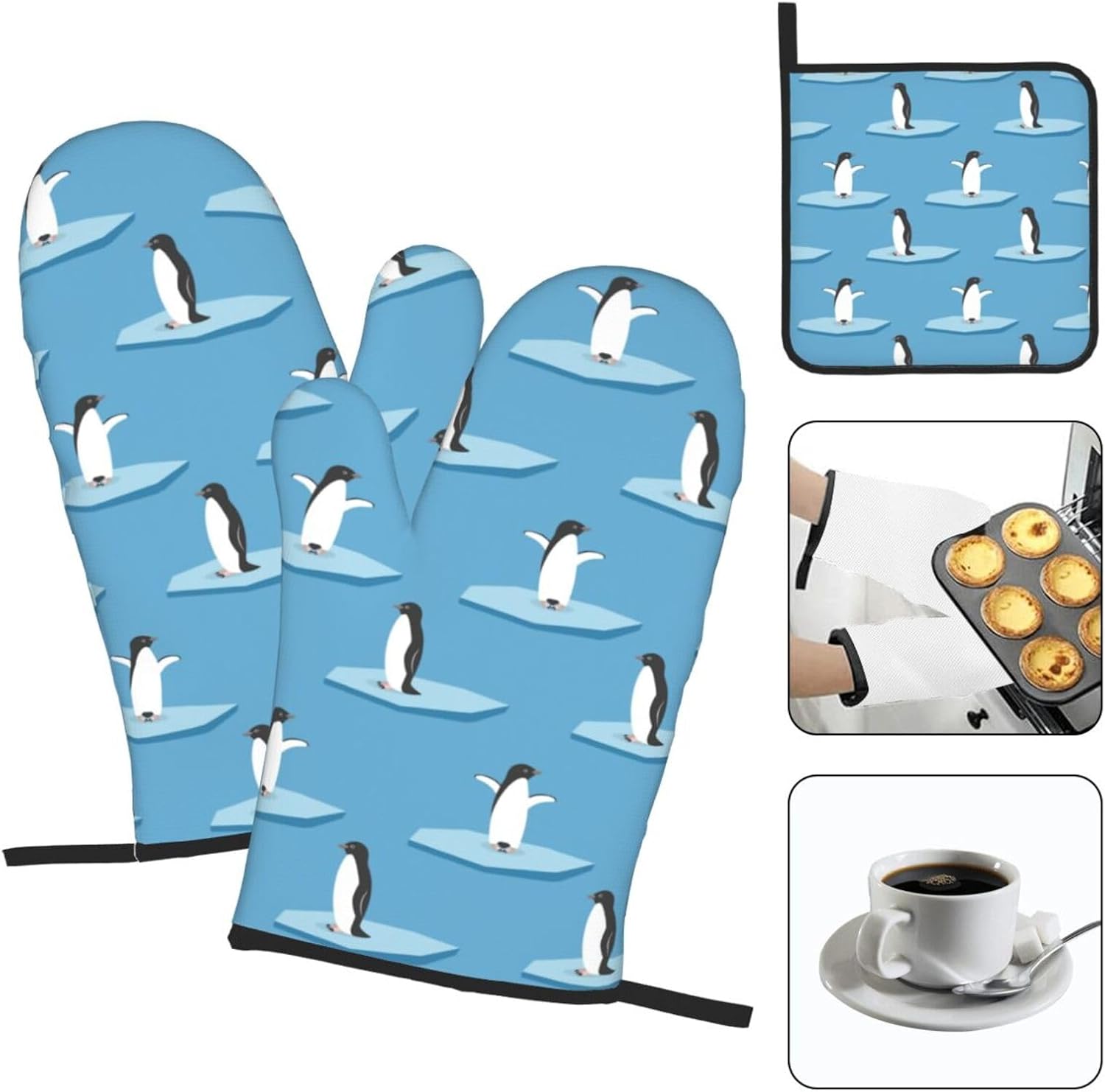 Penguin Oven Mitts Set 3 Piece Heat Resistant Non-Slip Kitchen Gloves 1
