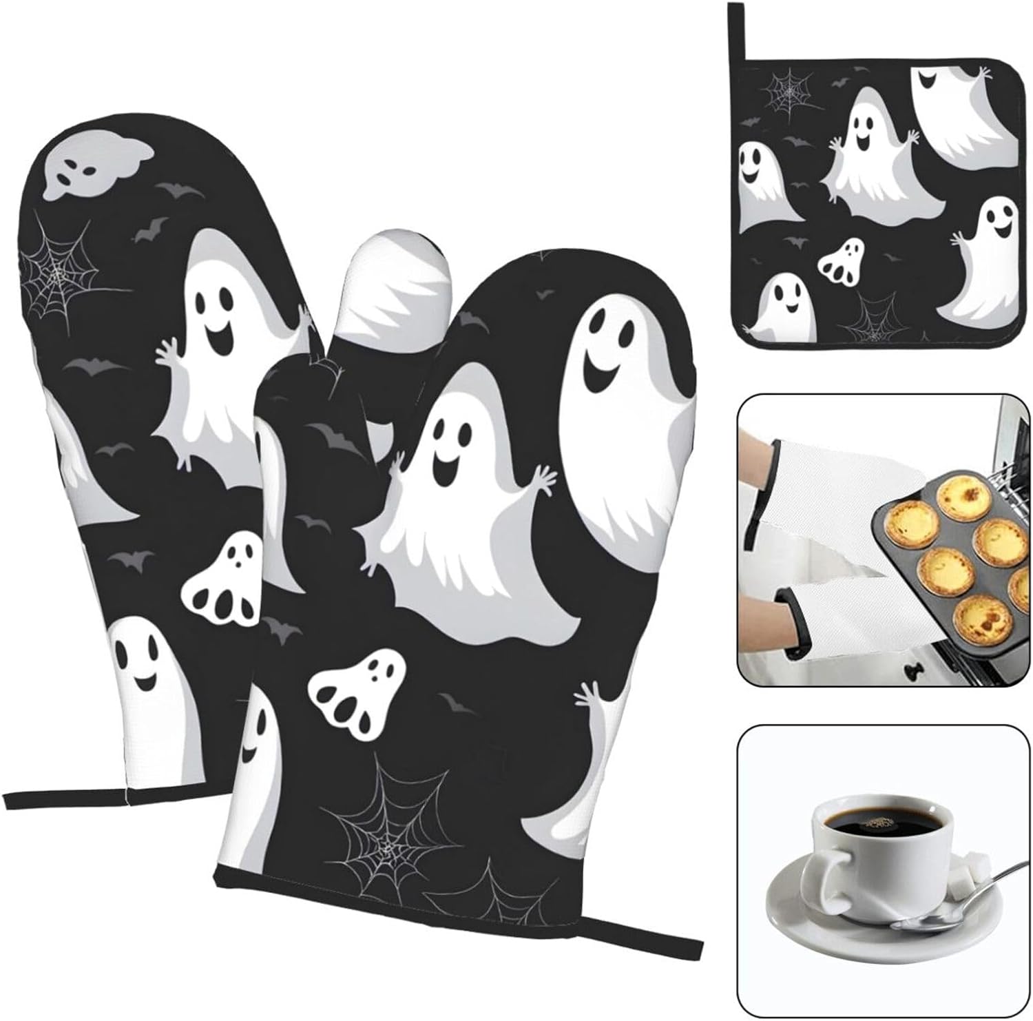 YYHHAOFA Kitchen Baking Set of 3 - Oven Mitts and Pot Holder