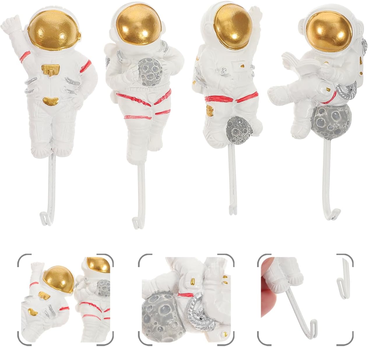 4pcs Creative Astronaut Wall Hooks for Smooth Surfaces