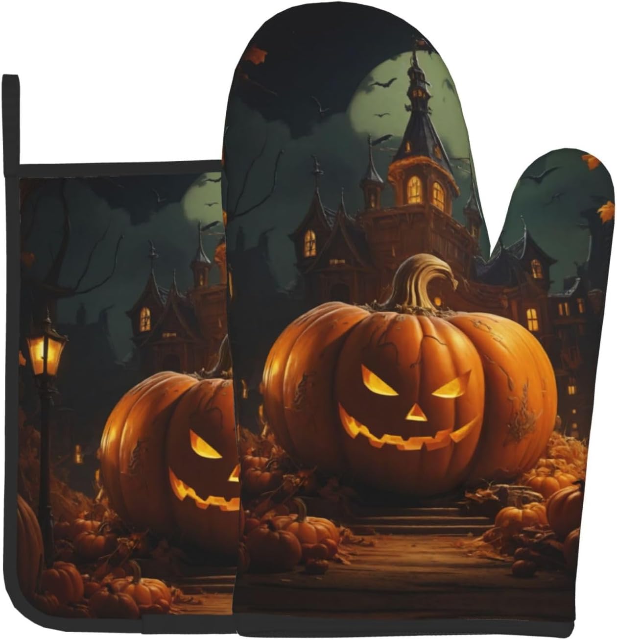 Pumpkin Halloween Oven Mitts 2 Pcs Set Heat Resistant Kitchen Gloves