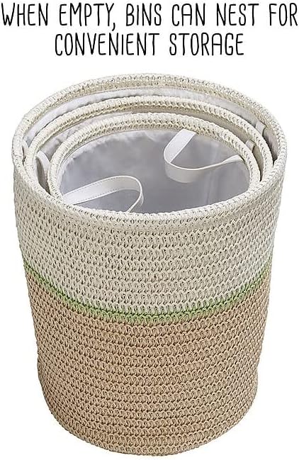 Honey-Can-Do 3-Piece Nesting Straw Baskets with Handles - GreenBeige