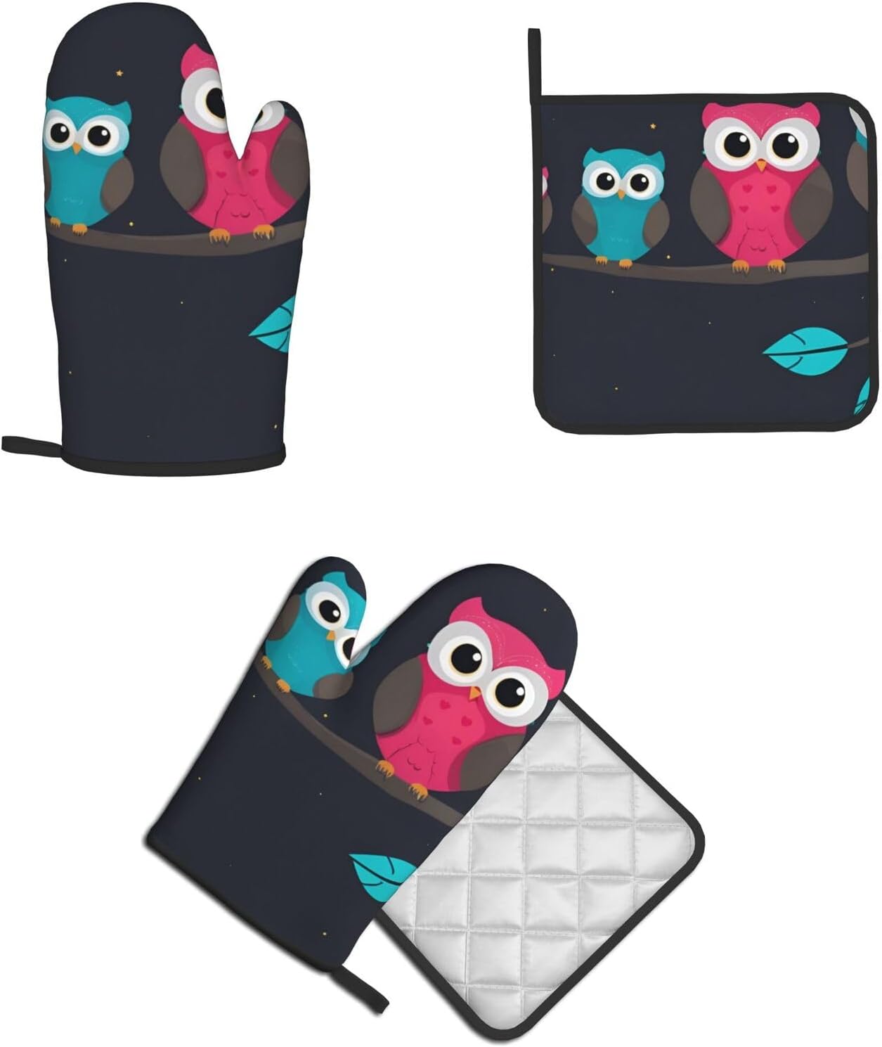 Quopvn Cute Owls Oven Mitts and Pot Holders 2pcs Set