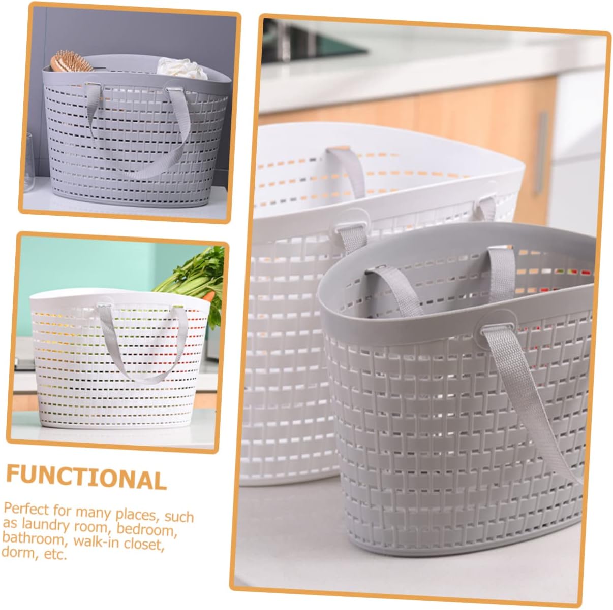 2pcs Plastic Laundry Baskets Light Grey