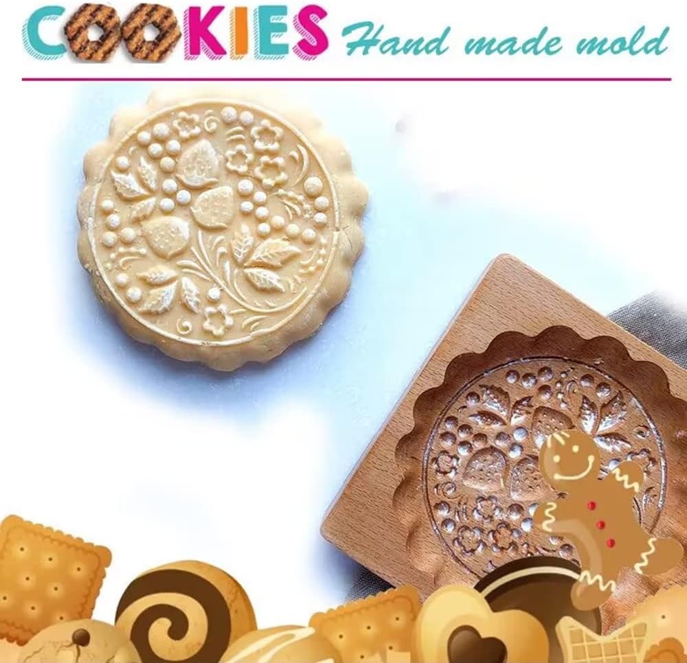 SNOOSZ 2pcs Wooden Cookie Molds Flower Daisy Baking Set