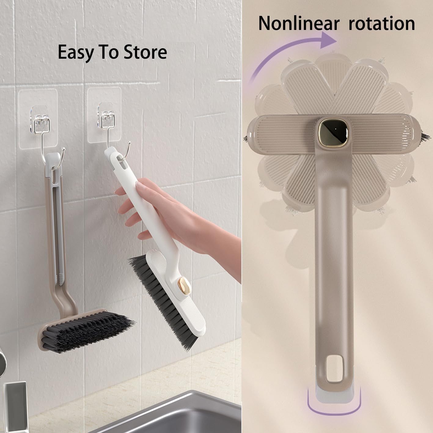 MFROO Crevice Brush with Trash Picker 360-Degree Rotating Hard Bristle