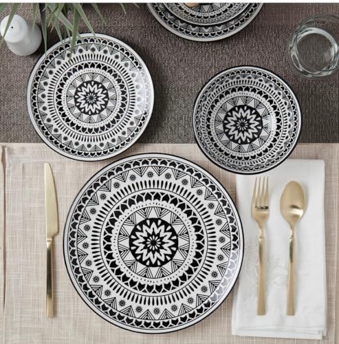 12 Piece Black Pad Print Dinnerware Set 1
