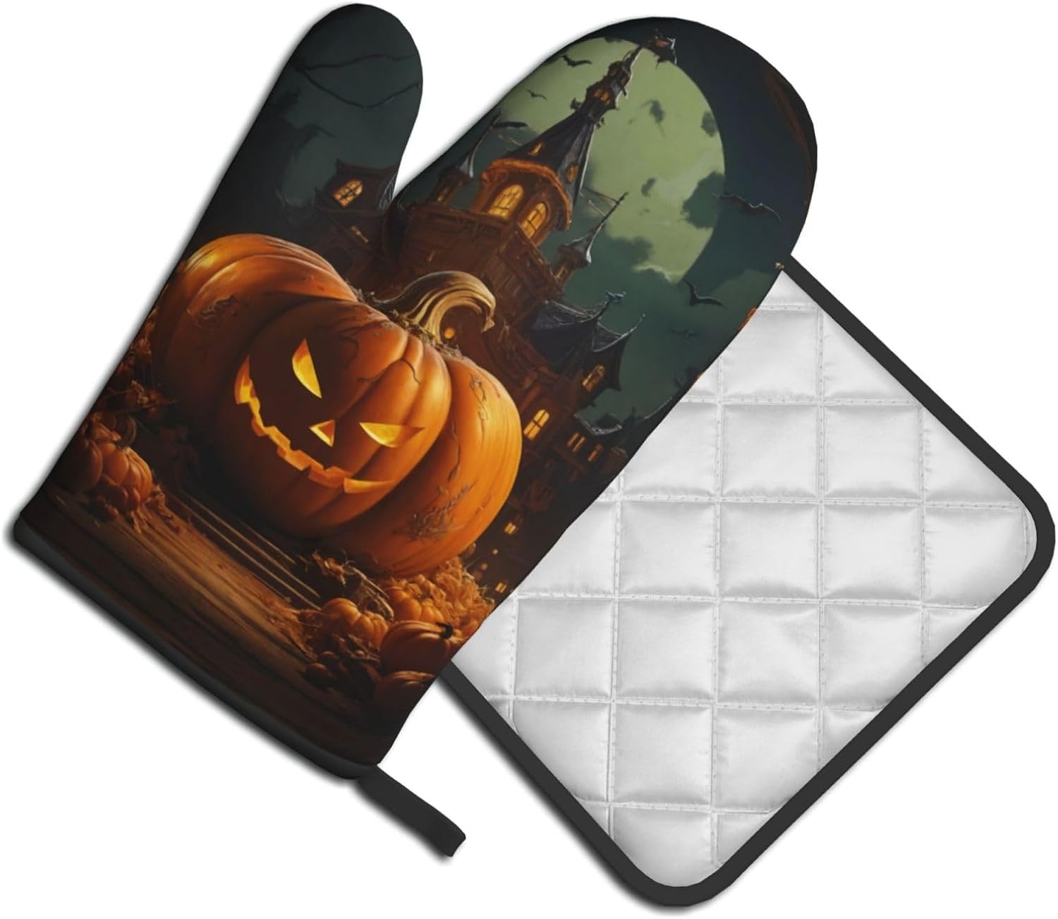 Pumpkin Halloween Oven Mitts 2 Pcs Set Heat Resistant Kitchen Gloves