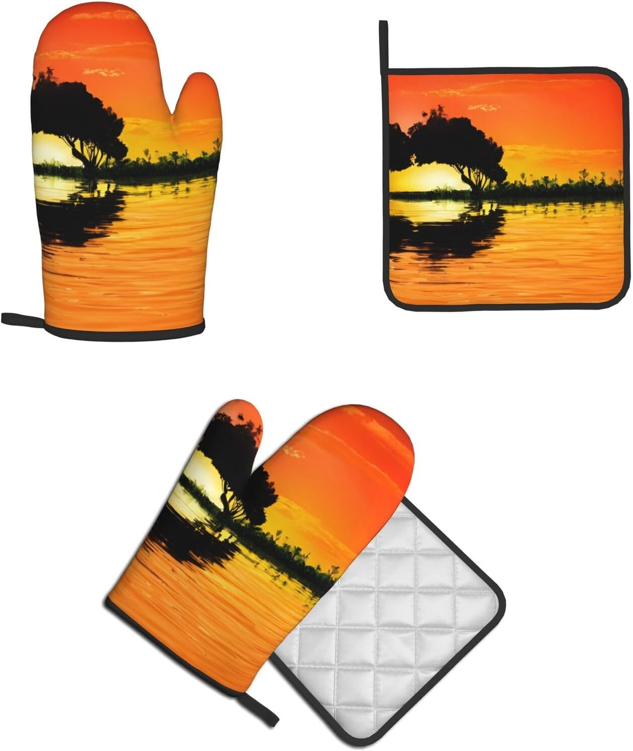 Quopvn Lake Guitar Reflection Oven Mitts and Pot Holders 2pcs Set