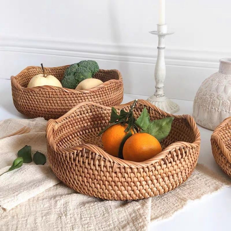 XIMISISE Rattan Bread Basket Set of 3 Wave Pattern