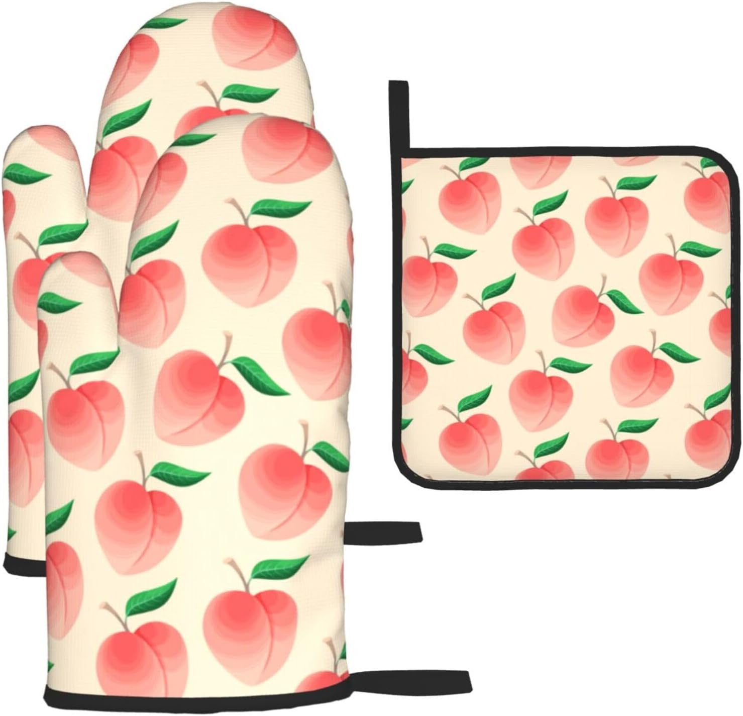Peach Oven Mitts Set 3 Piece Non-Slip Heat Resistant Gloves