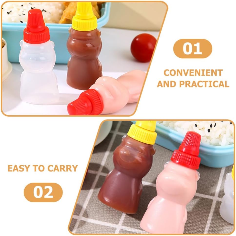 Alipis 12pcs Mini Ketchup Bottles with Screw Cap Bear Shape Condiment Jars