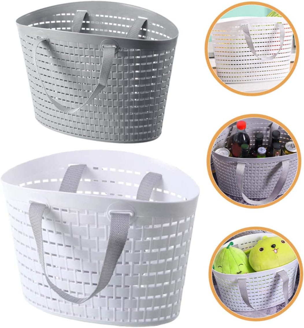 2pcs Plastic Laundry Baskets Light Grey