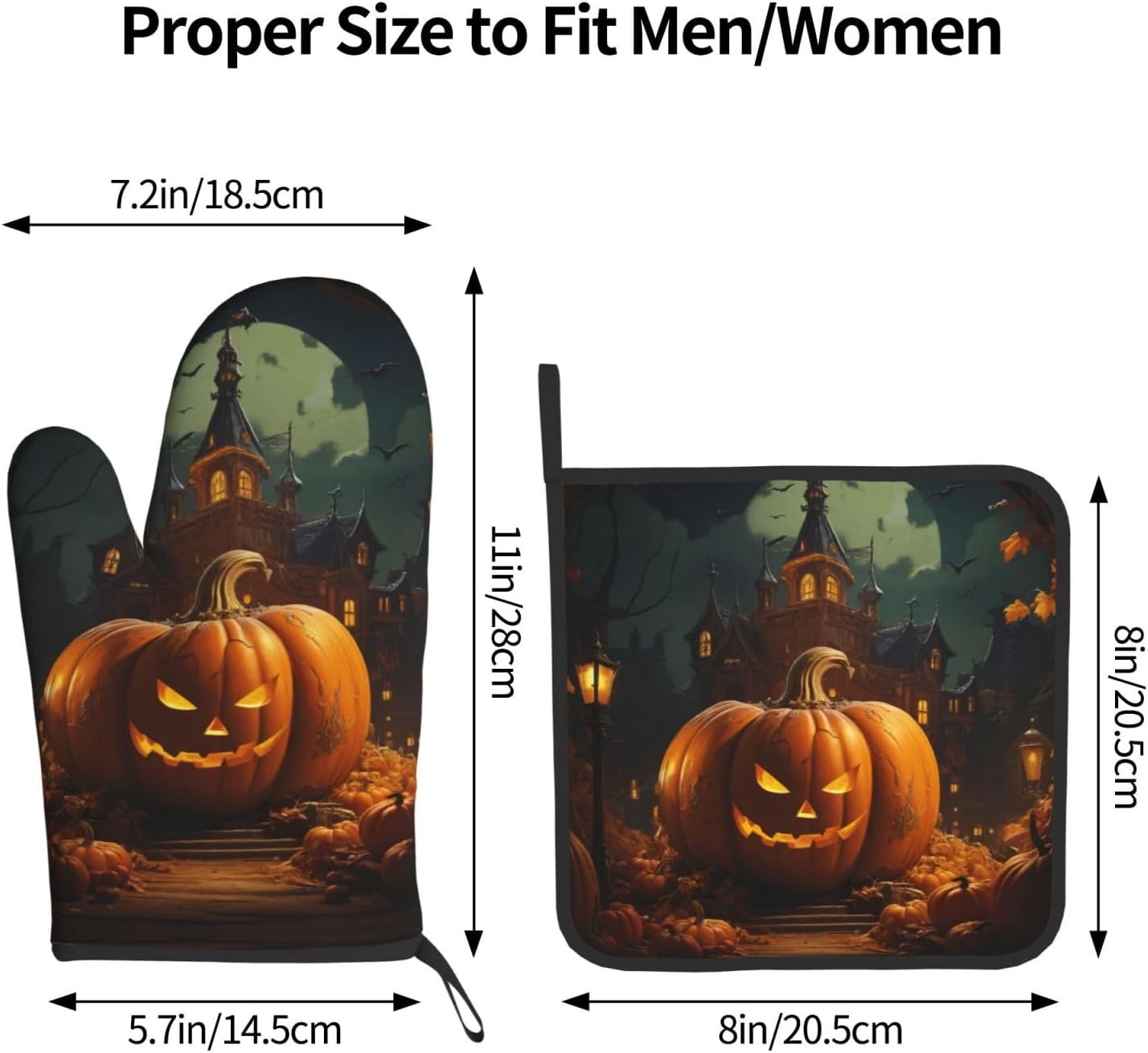 Pumpkin Halloween Oven Mitts 2 Pcs Set Heat Resistant Kitchen Gloves
